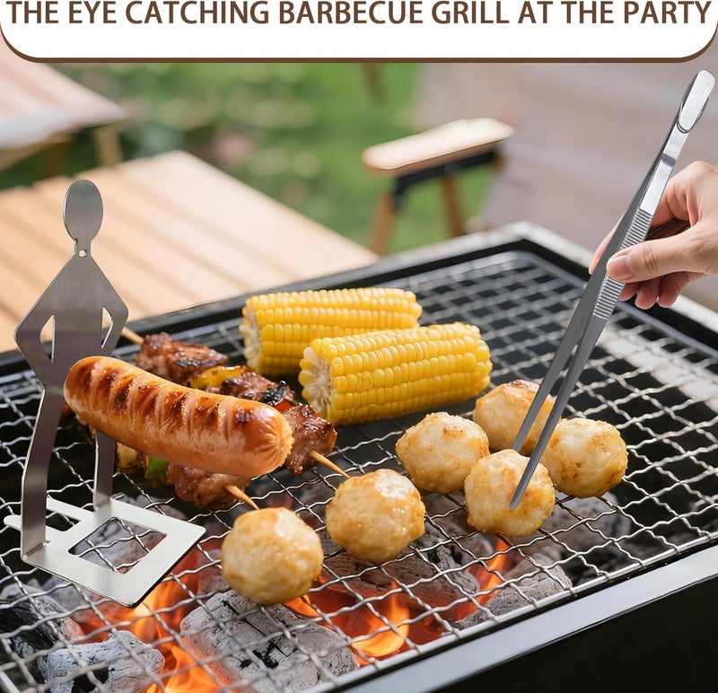 BADAO 2 PCS Funny BBQ Stand Hot Dog Holder with Fine Long Pointed Tips Tweezer Tongs,Portable Hot Dog Roaster,Reusable Stainless Steel Cooking Kit for Kitchen,BBQ,Plating,Serving,Grill Accessories - Image 4